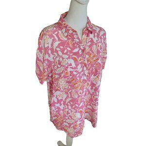 Croft & Barrow Women's Floral Short-Sleeve Button-Up Shirt XL Pink & Orange